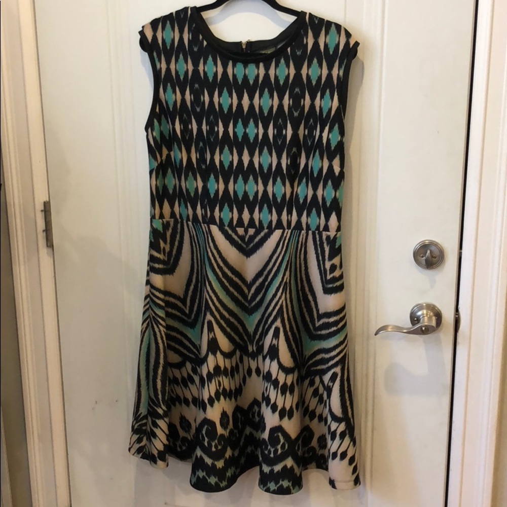 Taylor Woman Black Tan & Mint Green Dress Sz 10W